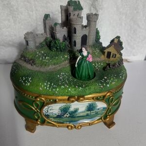 Charming Castle Music Box with Green and Gold Accents